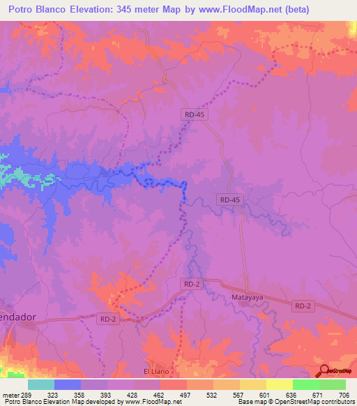 Potro Blanco,Dominican Republic Elevation Map