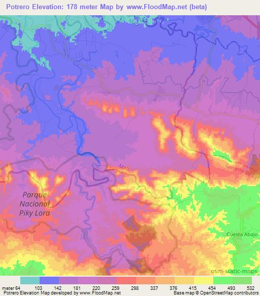 Potrero,Dominican Republic Elevation Map