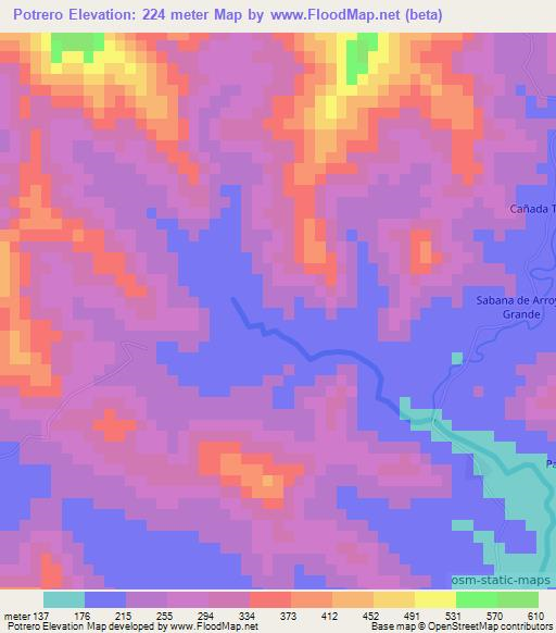 Potrero,Dominican Republic Elevation Map