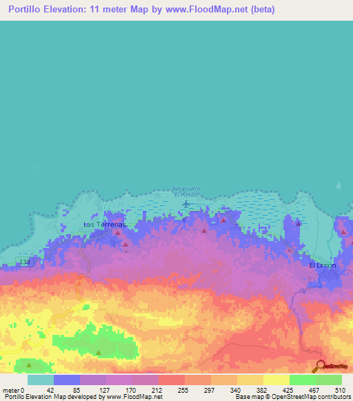 Portillo,Dominican Republic Elevation Map