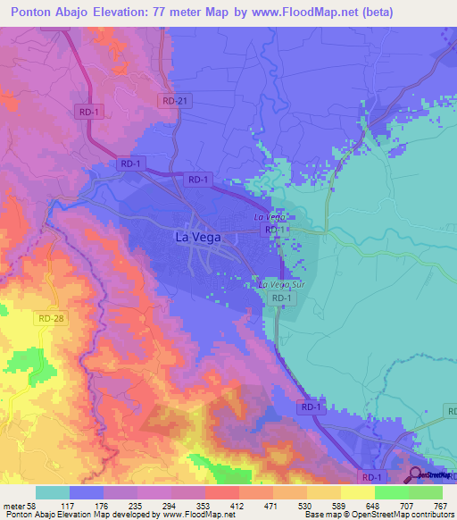 Ponton Abajo,Dominican Republic Elevation Map