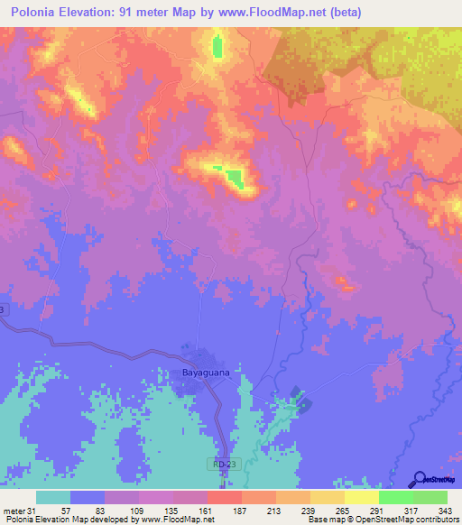 Polonia,Dominican Republic Elevation Map