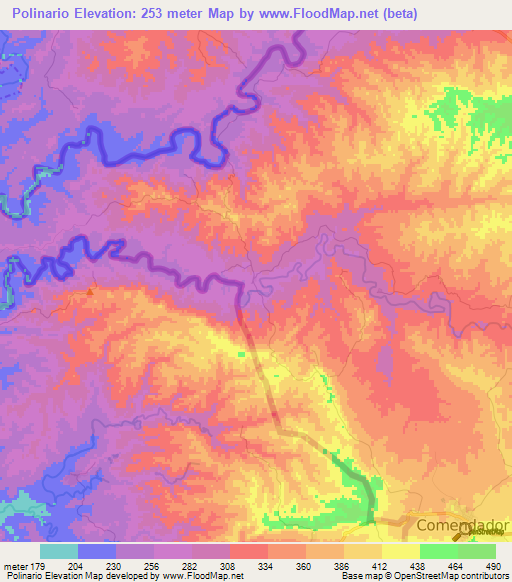 Polinario,Dominican Republic Elevation Map