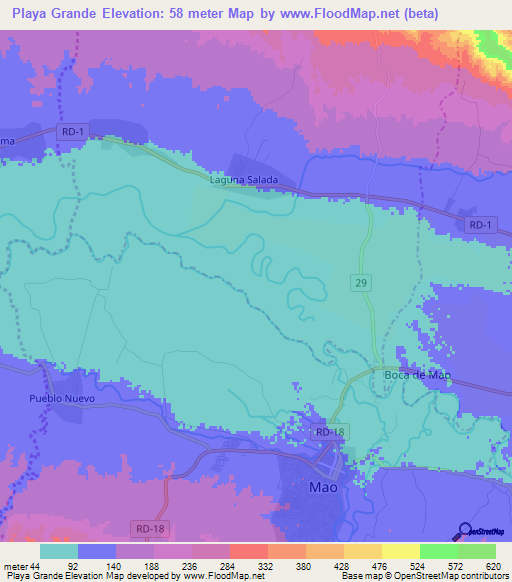 Playa Grande,Dominican Republic Elevation Map