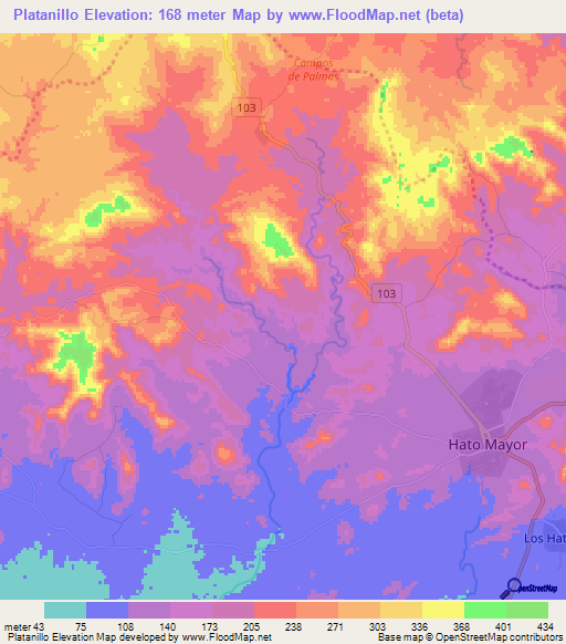 Platanillo,Dominican Republic Elevation Map