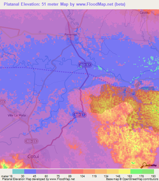 Platanal,Dominican Republic Elevation Map