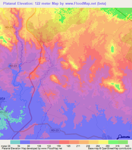 Platanal,Dominican Republic Elevation Map