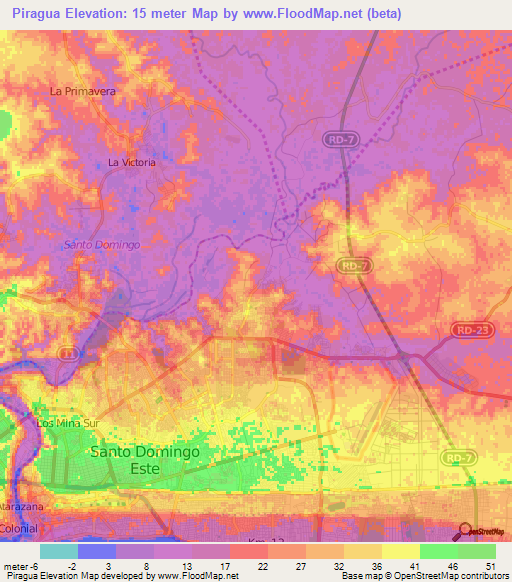 Piragua,Dominican Republic Elevation Map