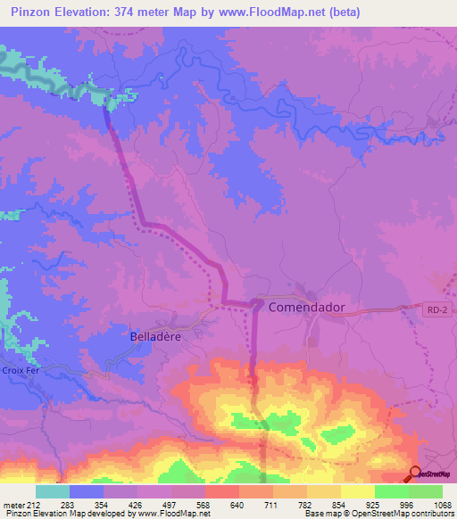 Pinzon,Dominican Republic Elevation Map