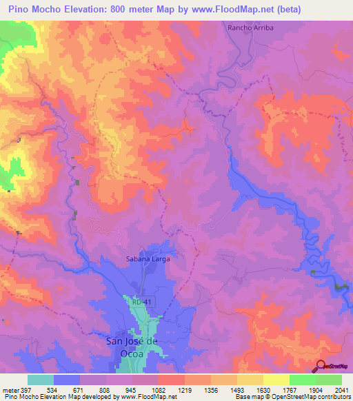 Pino Mocho,Dominican Republic Elevation Map