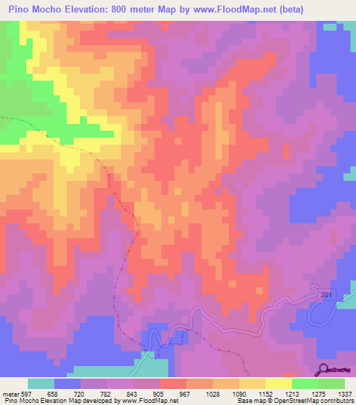 Pino Mocho,Dominican Republic Elevation Map