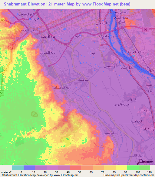 Shabramant,Egypt Elevation Map