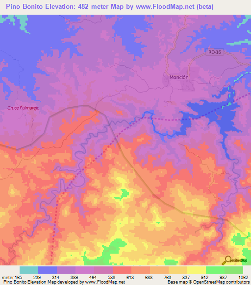 Pino Bonito,Dominican Republic Elevation Map