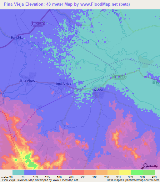 Pina Vieja,Dominican Republic Elevation Map