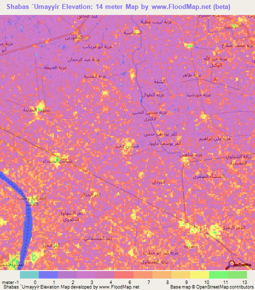 Shabas `Umayyir,Egypt Elevation Map