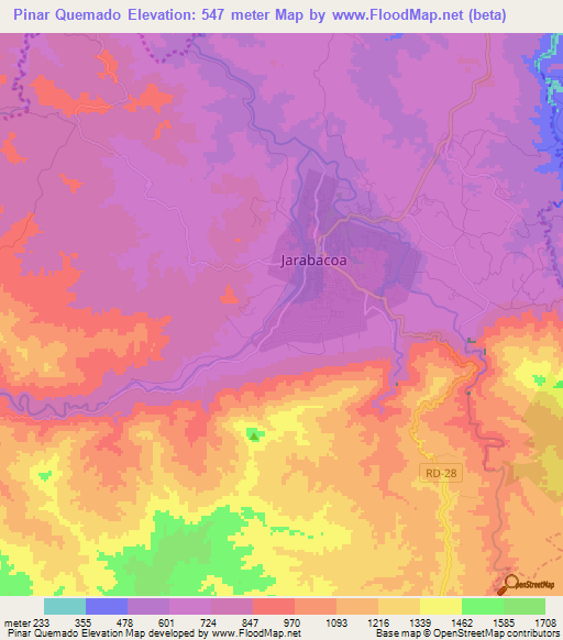 Pinar Quemado,Dominican Republic Elevation Map