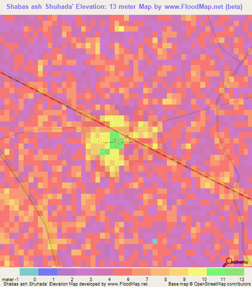 Shabas ash Shuhada',Egypt Elevation Map