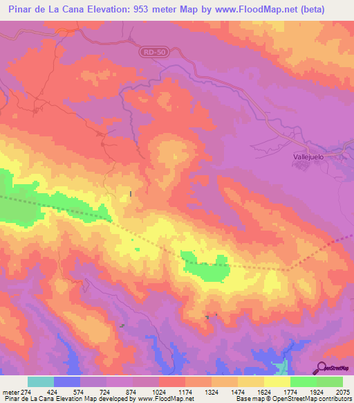 Pinar de La Cana,Dominican Republic Elevation Map