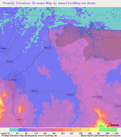 Pinalejo,Dominican Republic Elevation Map