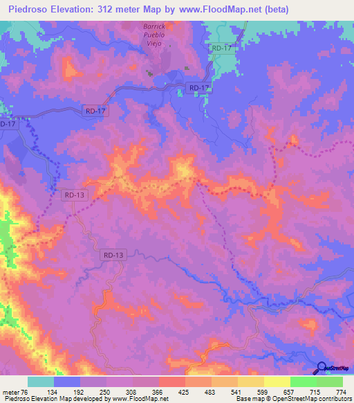 Piedroso,Dominican Republic Elevation Map