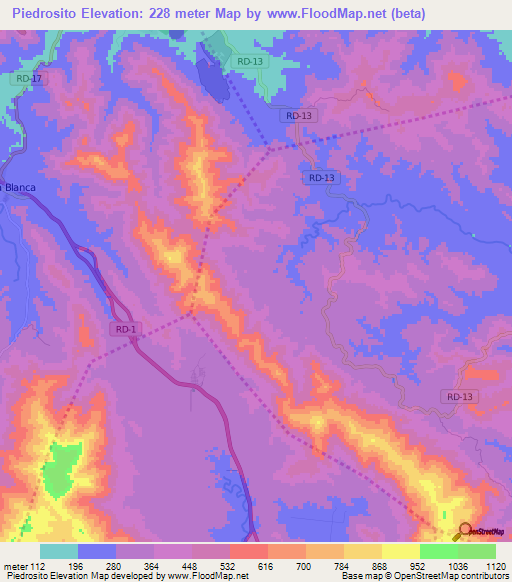 Piedrosito,Dominican Republic Elevation Map