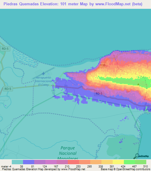 Piedras Quemadas,Dominican Republic Elevation Map