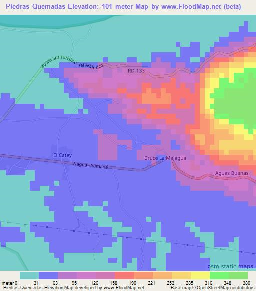 Piedras Quemadas,Dominican Republic Elevation Map