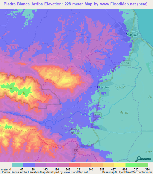 Piedra Blanca Arriba,Dominican Republic Elevation Map