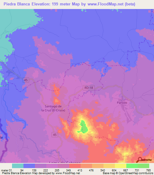 Piedra Blanca,Dominican Republic Elevation Map