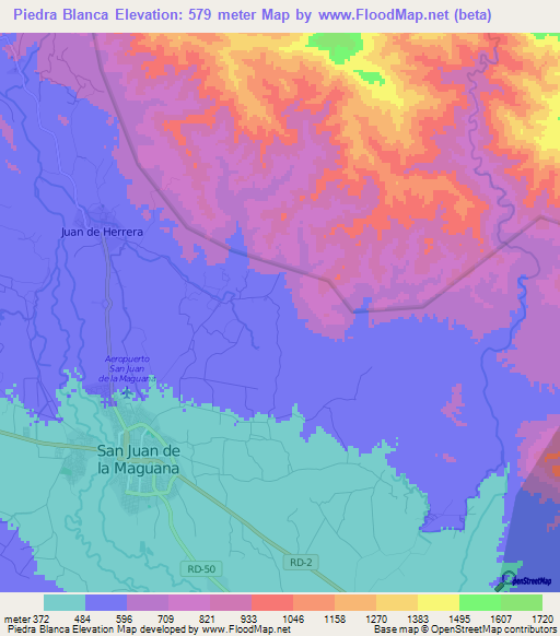 Piedra Blanca,Dominican Republic Elevation Map