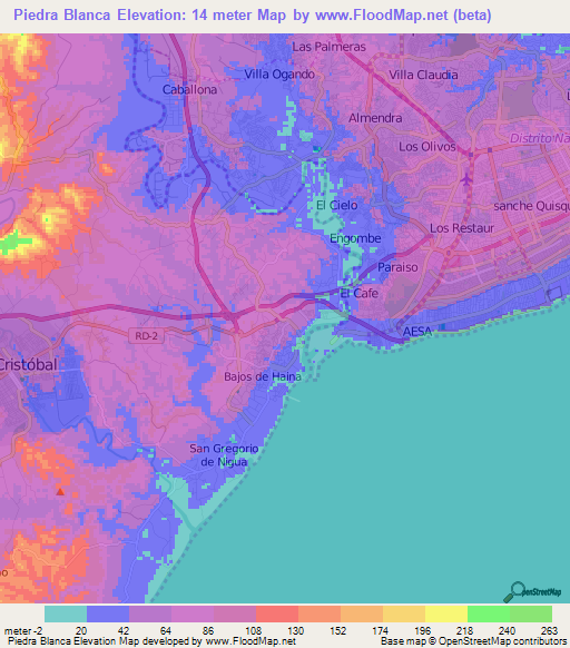 Piedra Blanca,Dominican Republic Elevation Map