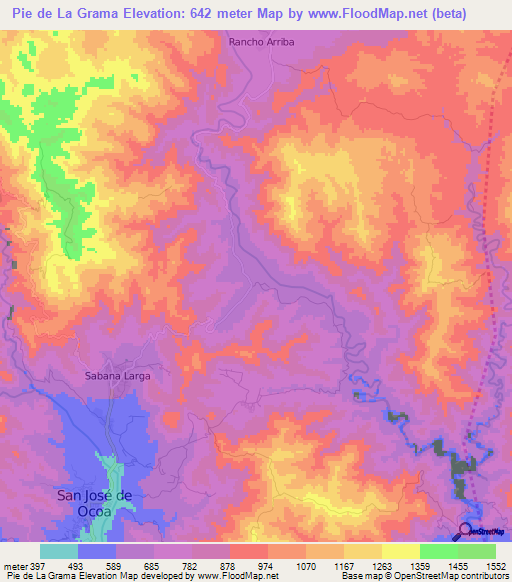 Pie de La Grama,Dominican Republic Elevation Map