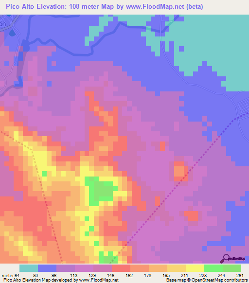 Pico Alto,Dominican Republic Elevation Map