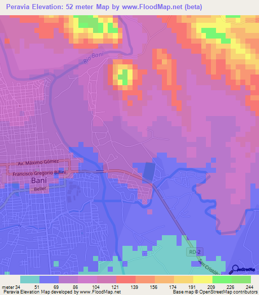 Peravia,Dominican Republic Elevation Map