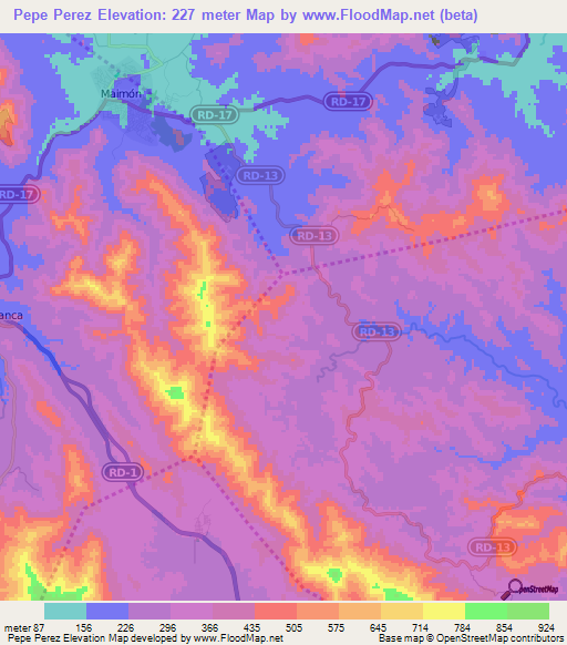 Pepe Perez,Dominican Republic Elevation Map