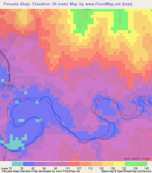 Penuela Abajo,Dominican Republic Elevation Map