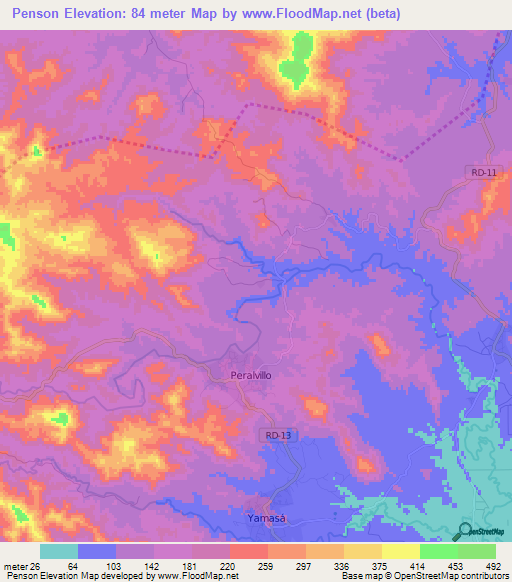 Penson,Dominican Republic Elevation Map