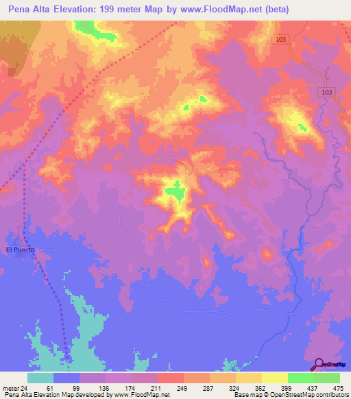 Pena Alta,Dominican Republic Elevation Map