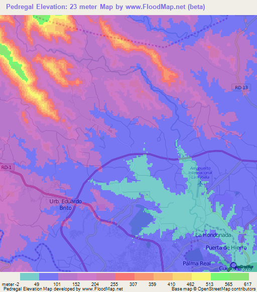 Pedregal,Dominican Republic Elevation Map