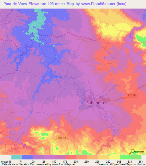 Pata de Vaca,Dominican Republic Elevation Map