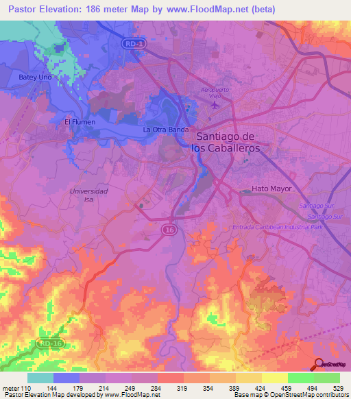 Pastor,Dominican Republic Elevation Map