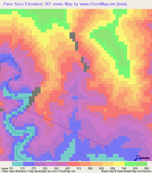 Paso Seco,Dominican Republic Elevation Map