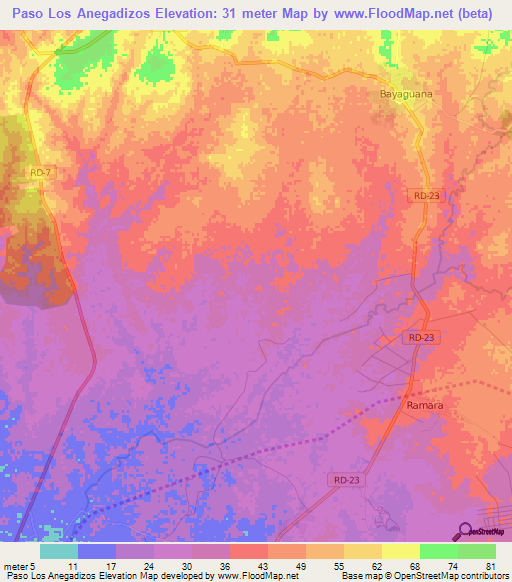 Paso Los Anegadizos,Dominican Republic Elevation Map