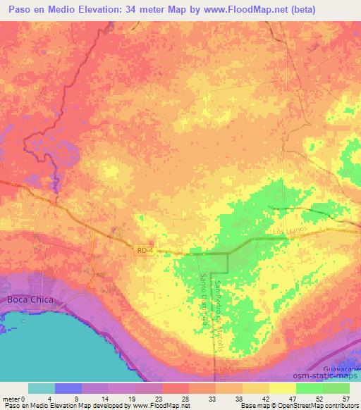 Paso en Medio,Dominican Republic Elevation Map