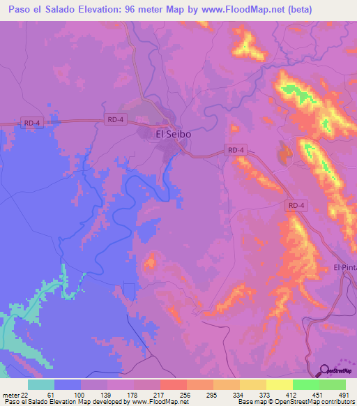 Paso el Salado,Dominican Republic Elevation Map