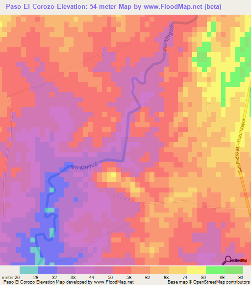 Paso El Corozo,Dominican Republic Elevation Map