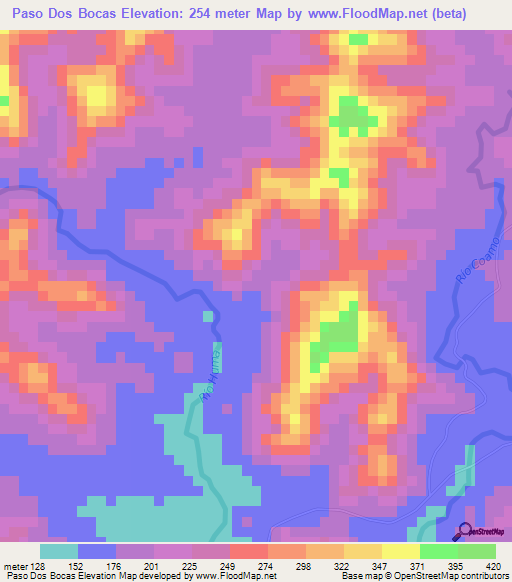 Paso Dos Bocas,Dominican Republic Elevation Map