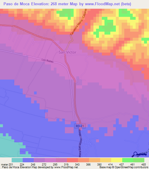 Paso de Moca,Dominican Republic Elevation Map