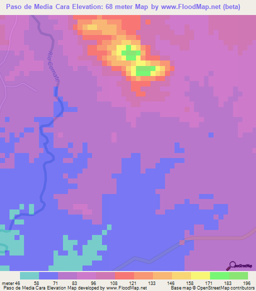 Paso de Media Cara,Dominican Republic Elevation Map