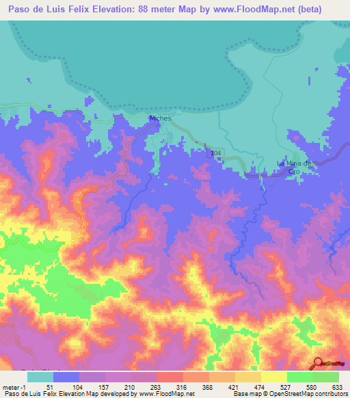 Paso de Luis Felix,Dominican Republic Elevation Map